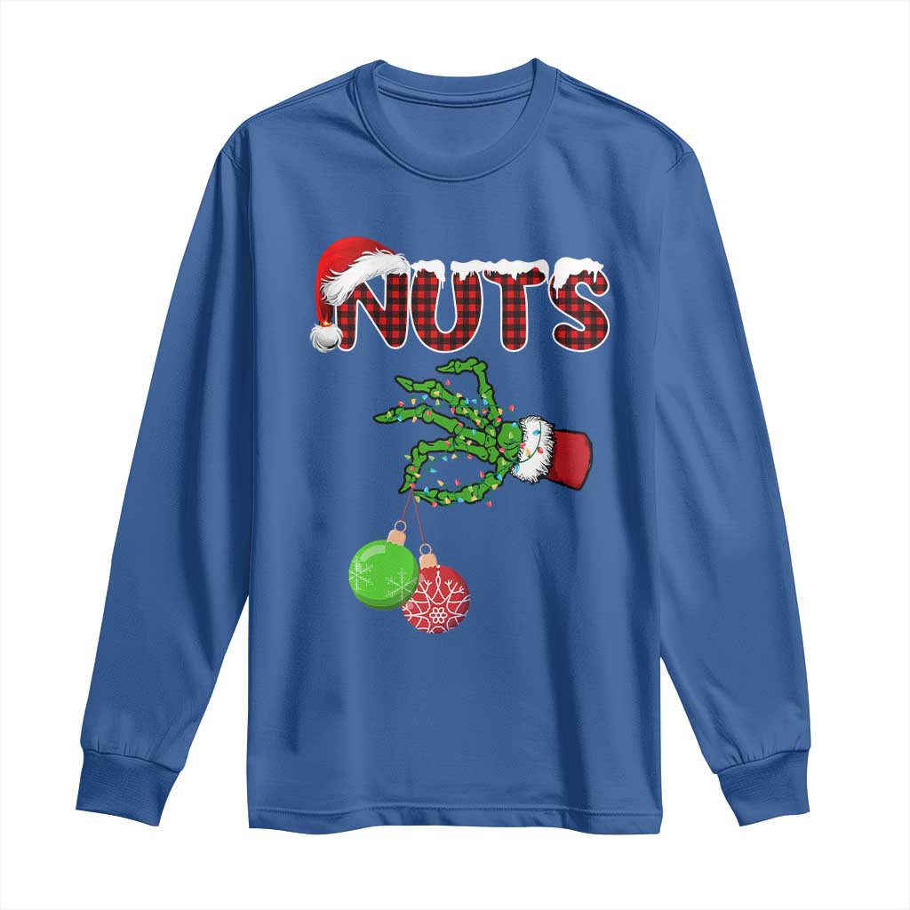 Funny Couples Christmas Long Sleeve Shirt Chest And Nuts Matching Holiday Skeleton Hand - Wonder Print Shop