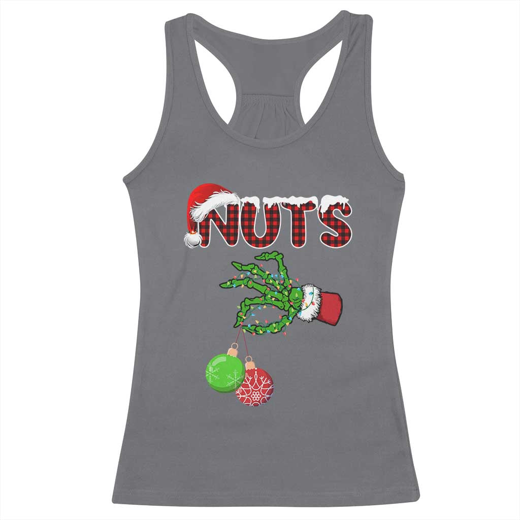 Funny Couples Christmas Racerback Tank Top Chest And Nuts Matching Holiday Skeleton Hand - Wonder Print Shop