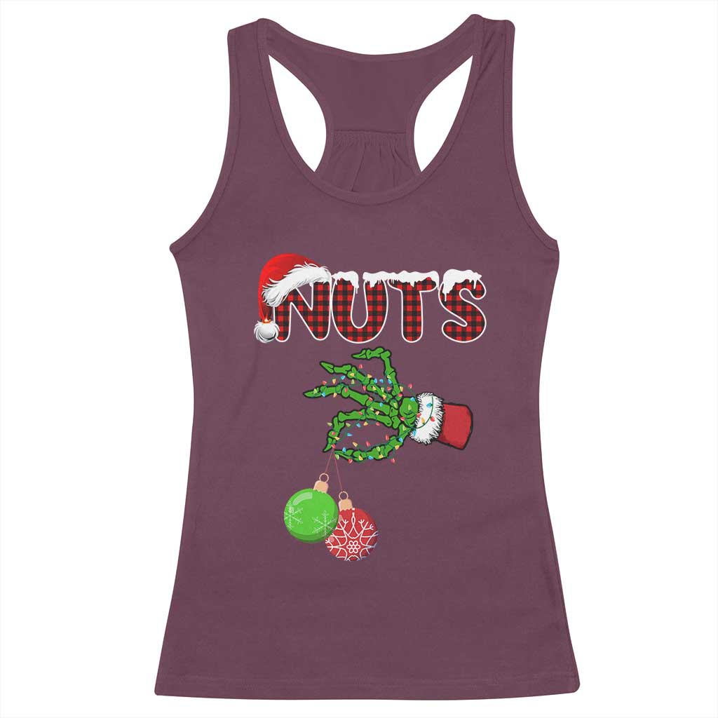 Funny Couples Christmas Racerback Tank Top Chest And Nuts Matching Holiday Skeleton Hand - Wonder Print Shop