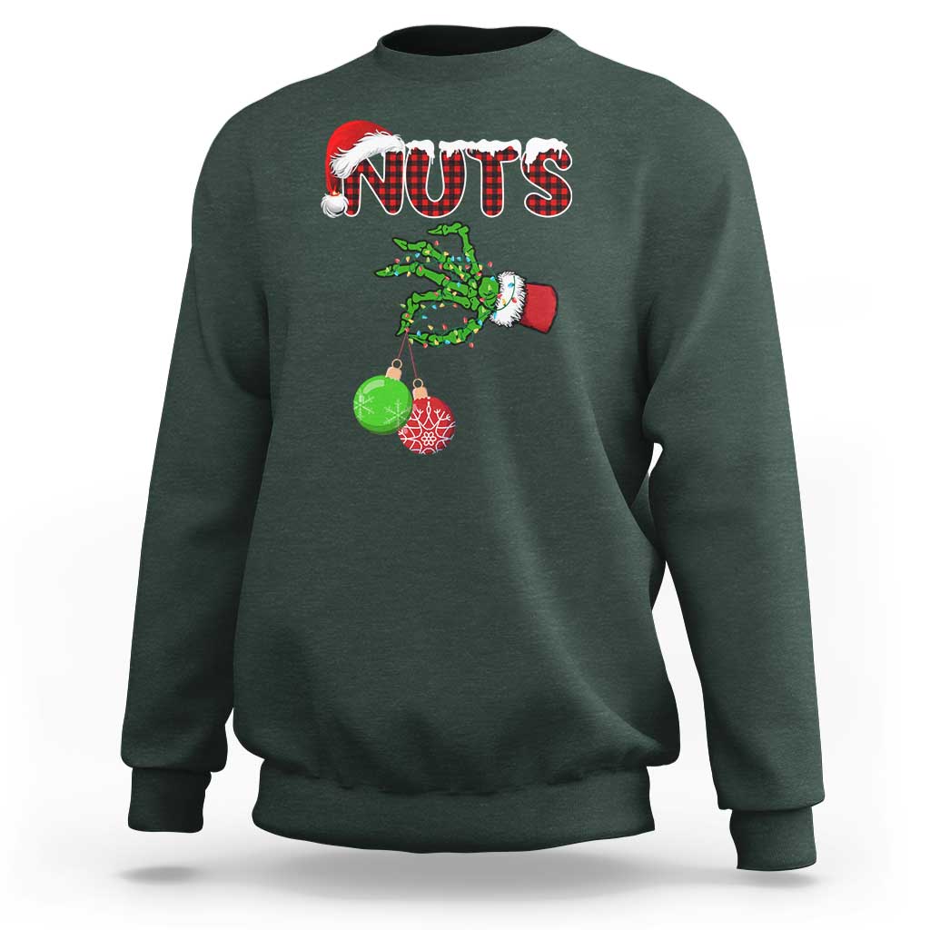 Funny Couples Christmas Sweatshirt Chest And Nuts Matching Holiday Skeleton Hand - Wonder Print Shop