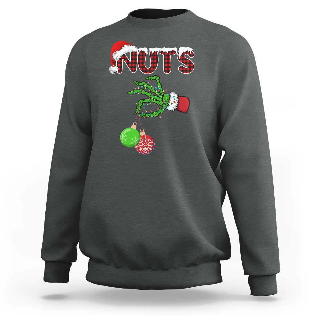 Funny Couples Christmas Sweatshirt Chest And Nuts Matching Holiday Skeleton Hand - Wonder Print Shop