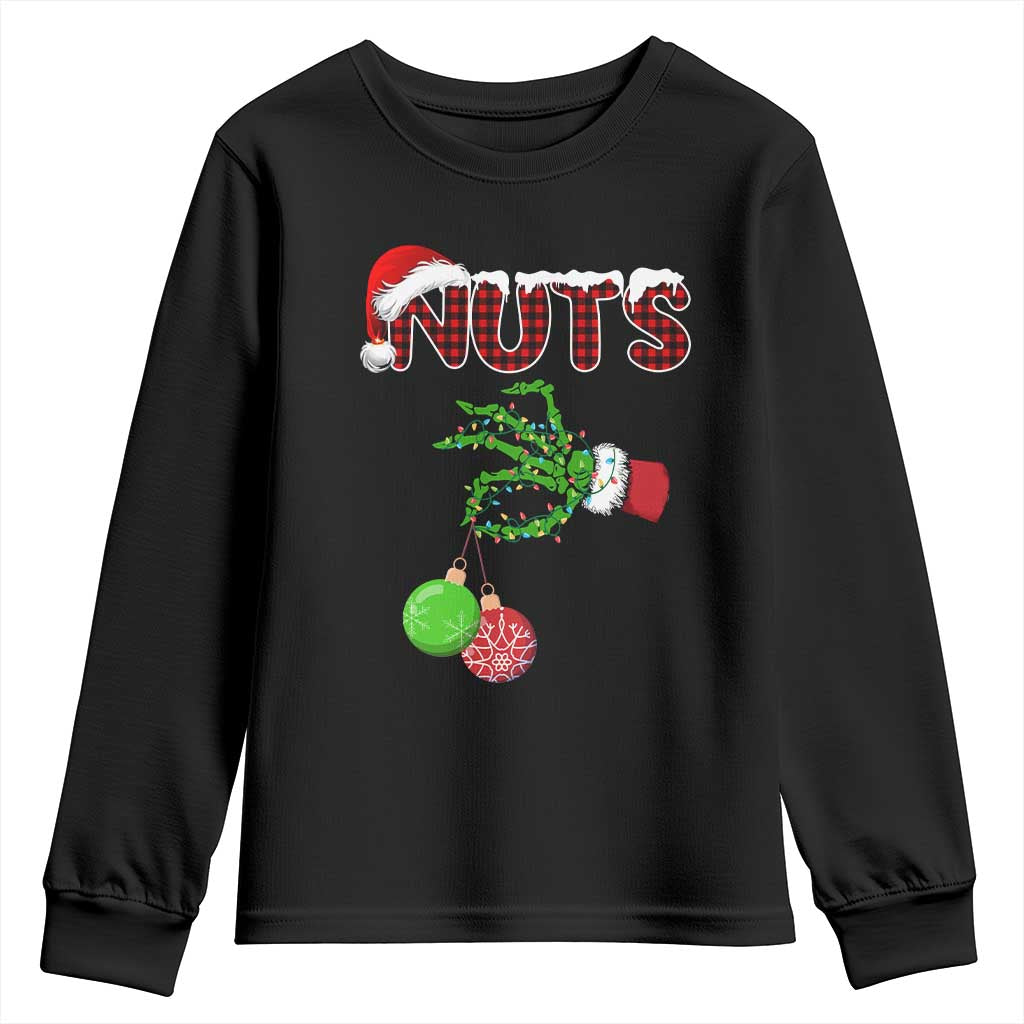 Funny Couples Christmas Youth Sweatshirt Chest And Nuts Matching Holiday Skeleton Hand - Wonder Print Shop