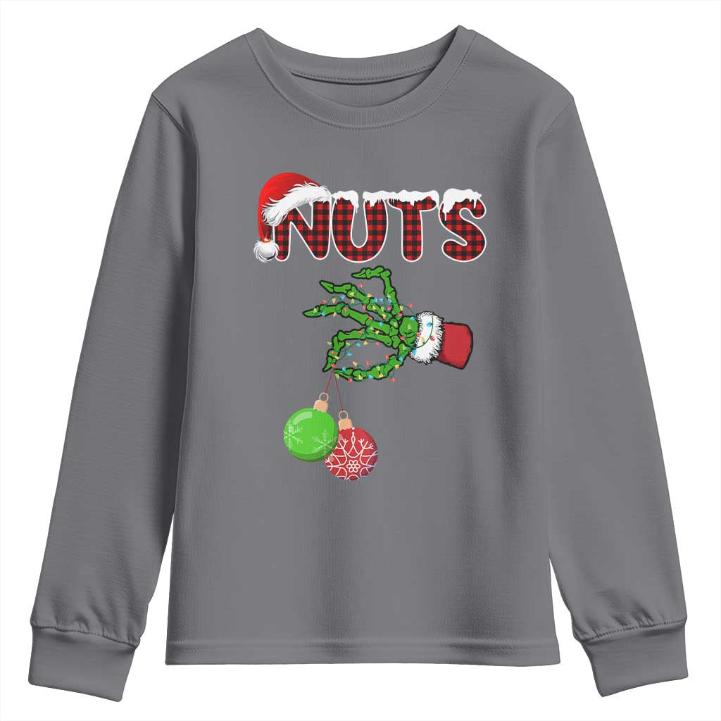 Funny Couples Christmas Youth Sweatshirt Chest And Nuts Matching Holiday Skeleton Hand - Wonder Print Shop
