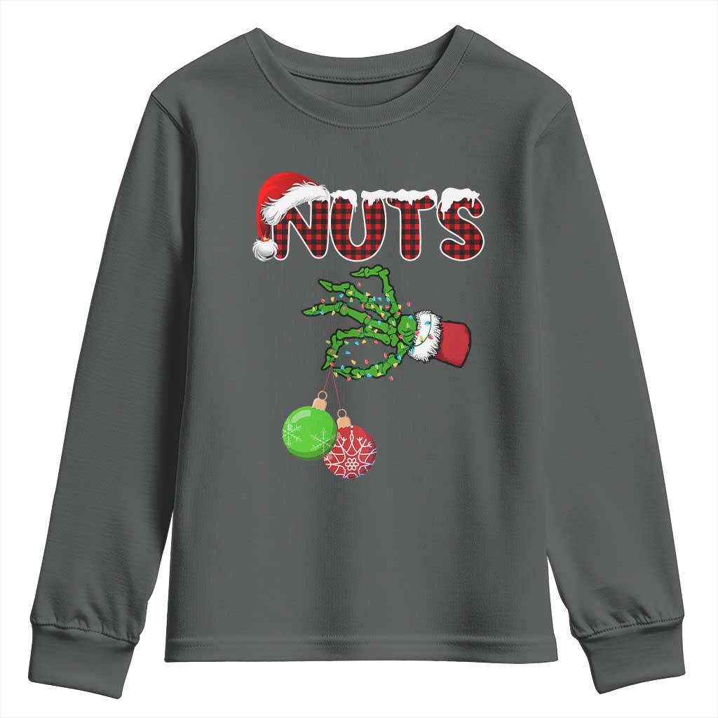 Funny Couples Christmas Youth Sweatshirt Chest And Nuts Matching Holiday Skeleton Hand - Wonder Print Shop