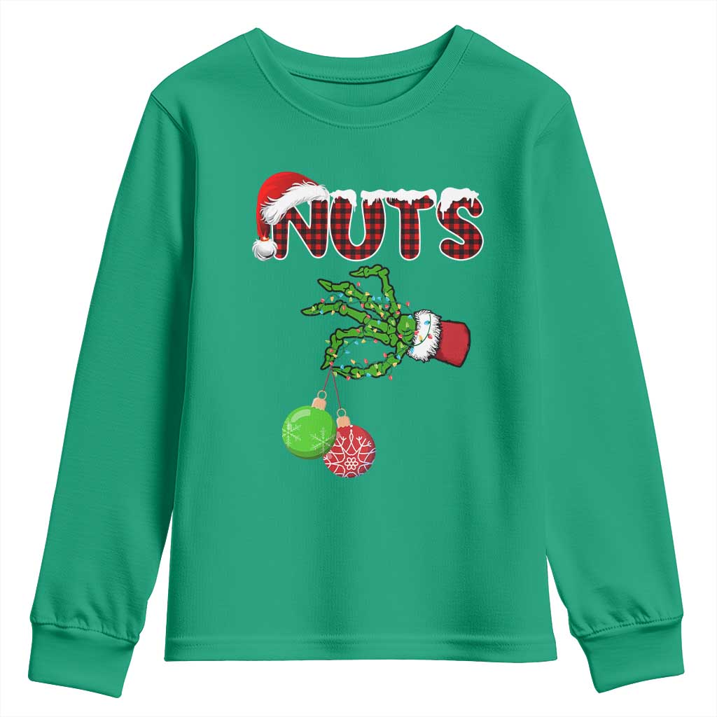 Funny Couples Christmas Youth Sweatshirt Chest And Nuts Matching Holiday Skeleton Hand - Wonder Print Shop