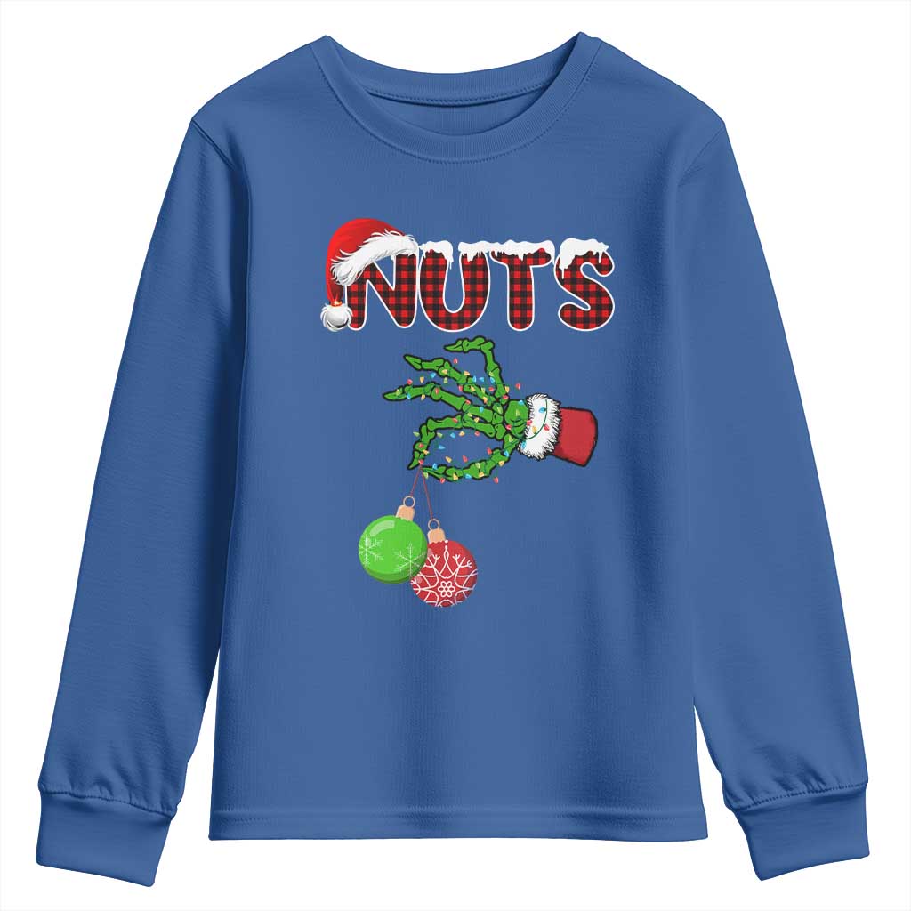Funny Couples Christmas Youth Sweatshirt Chest And Nuts Matching Holiday Skeleton Hand - Wonder Print Shop