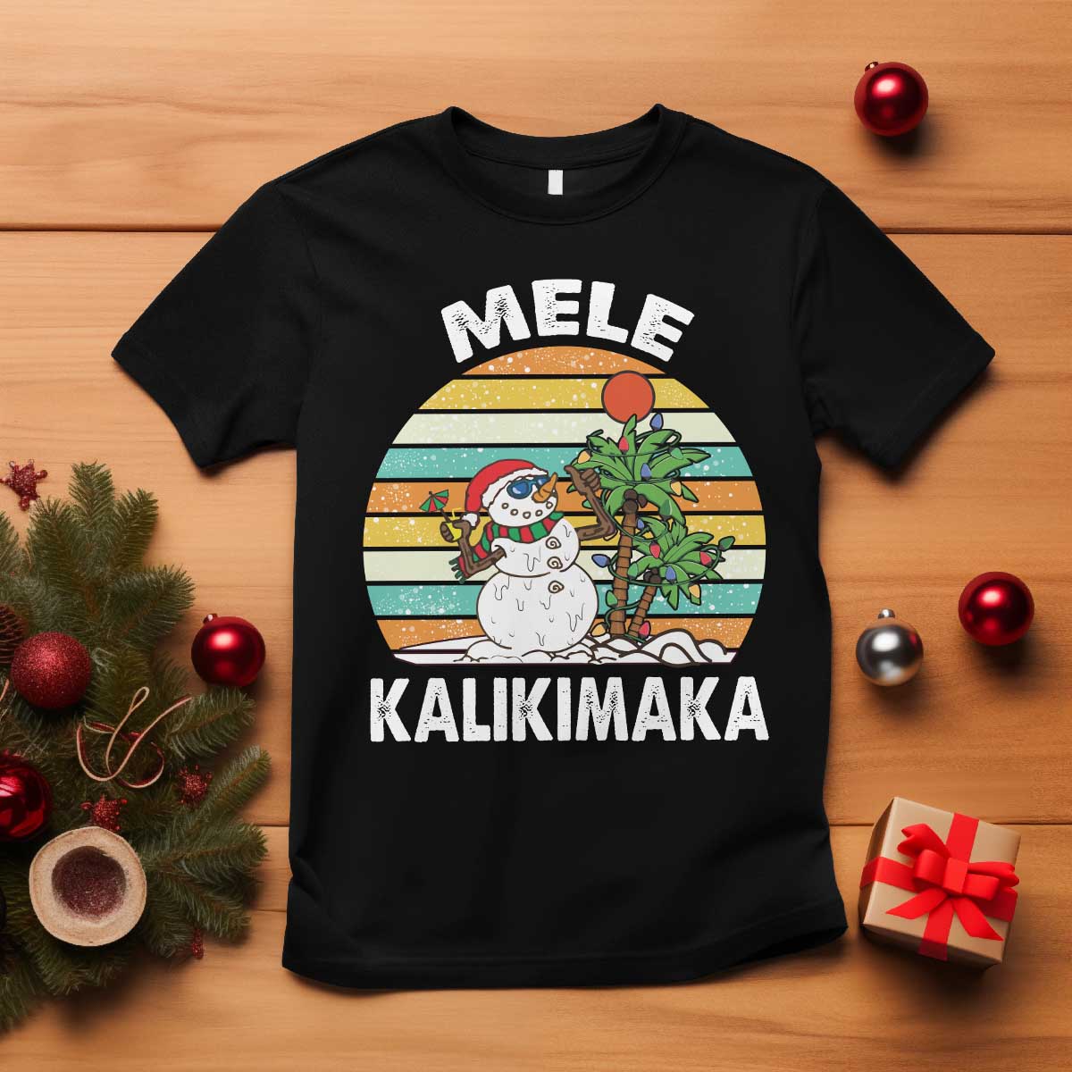 Vintage Cute Mele Kalikimaka Christmas T Shirt Funny Snowman Palm Tree Beach Tropical Xmas Gift Family Holiday - Wonder Print Shop