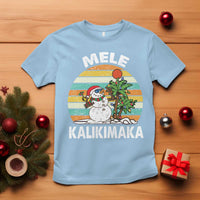 Vintage Cute Mele Kalikimaka Christmas T Shirt Funny Snowman Palm Tree Beach Tropical Xmas Gift Family Holiday - Wonder Print Shop