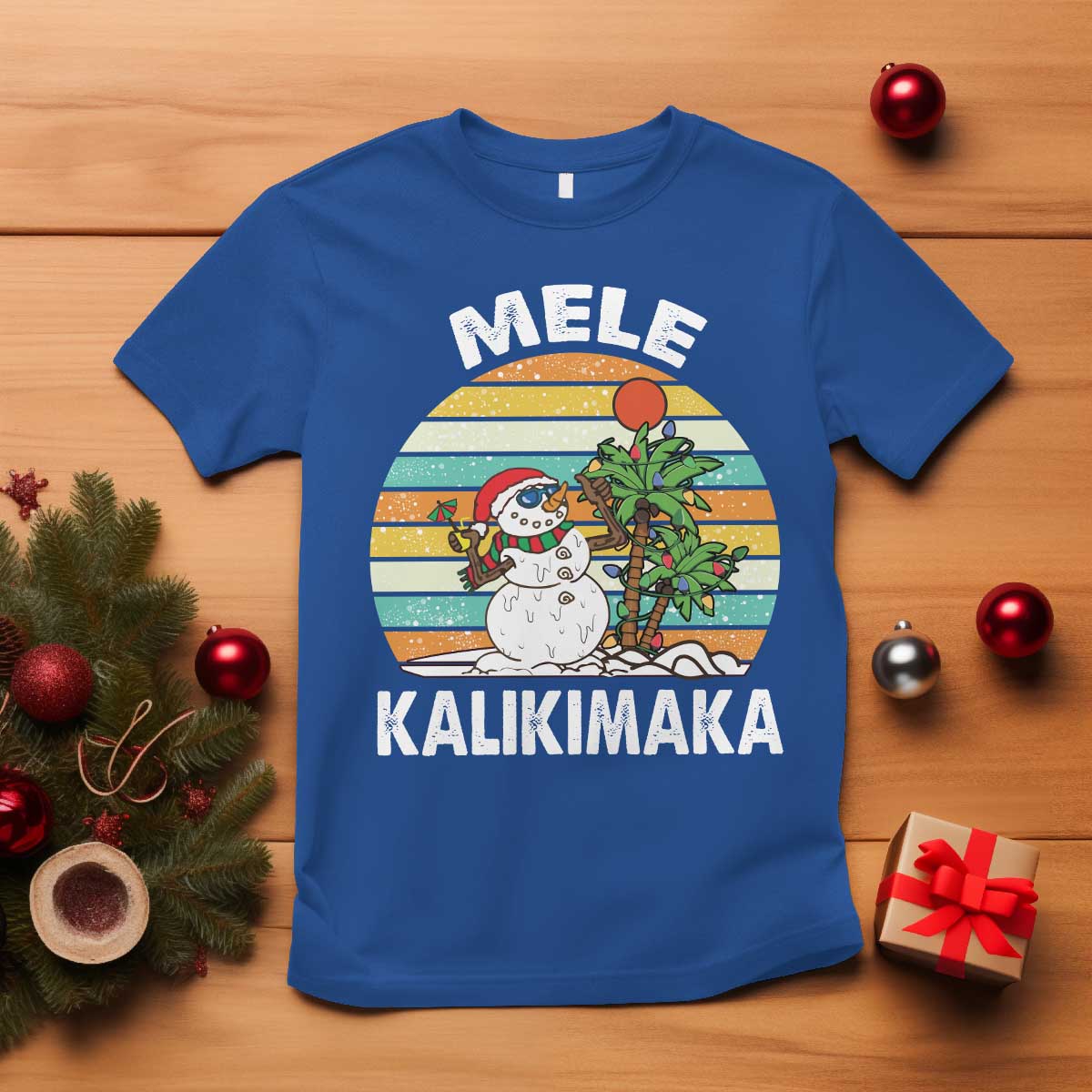 Vintage Cute Mele Kalikimaka Christmas T Shirt Funny Snowman Palm Tree Beach Tropical Xmas Gift Family Holiday - Wonder Print Shop