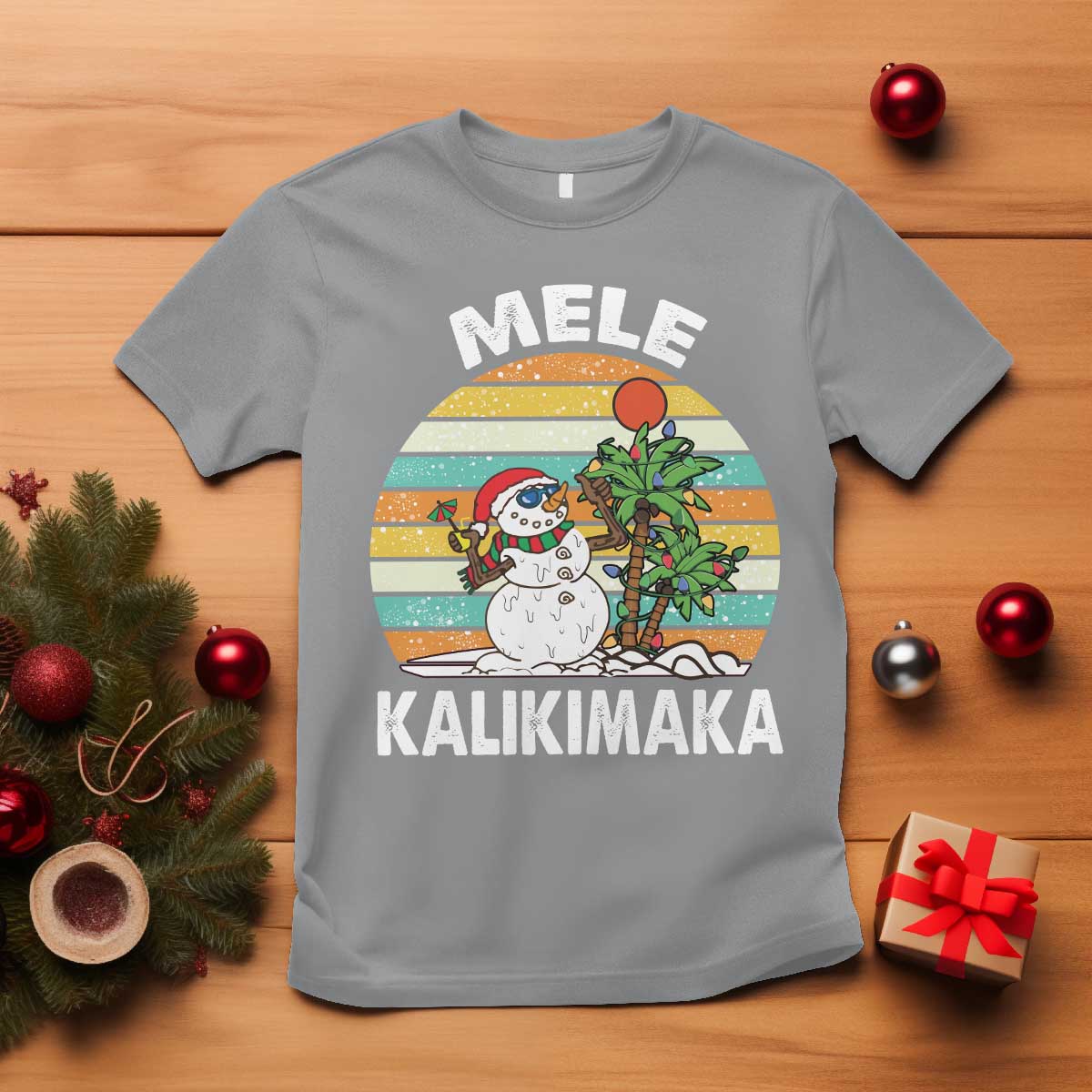 Vintage Cute Mele Kalikimaka Christmas T Shirt Funny Snowman Palm Tree Beach Tropical Xmas Gift Family Holiday - Wonder Print Shop