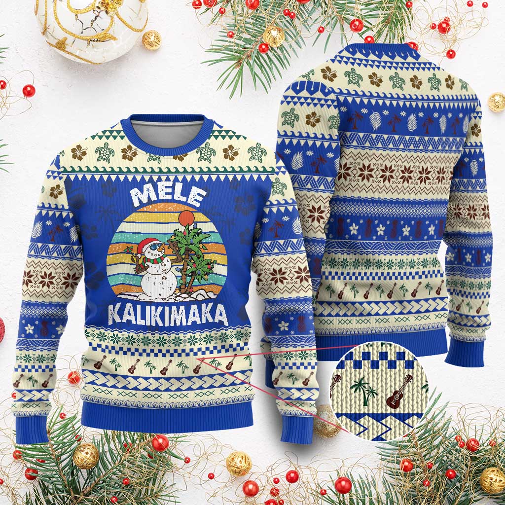 Vintage Cute Mele Kalikimaka Ugly Christmas Sweater Funny Snowman Palm Tree Beach Tropical Xmas Gift Family Holiday - Wonder Print Shop