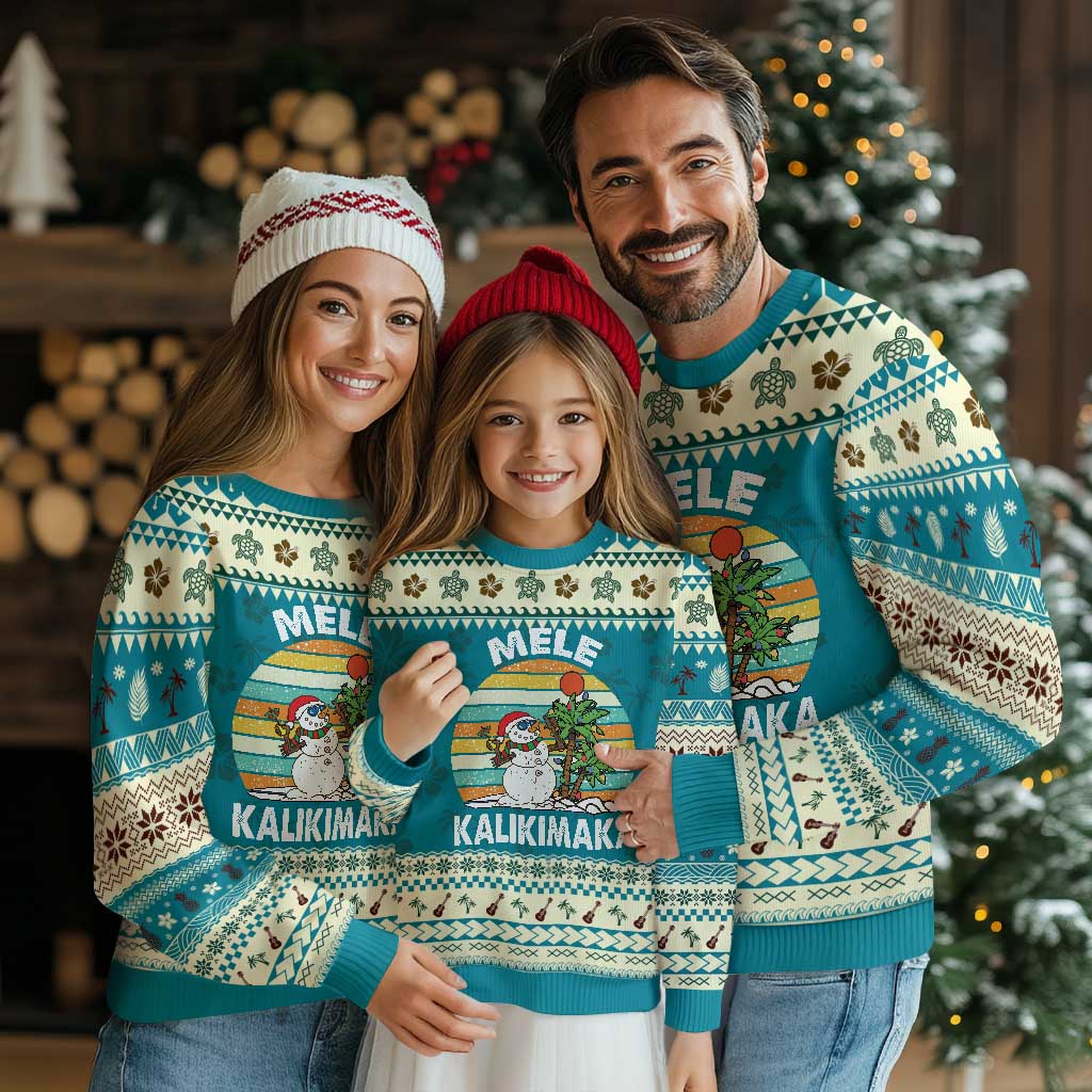Vintage Cute Mele Kalikimaka Ugly Christmas Sweater Funny Snowman Palm Tree Beach Tropical Xmas Gift Family Holiday - Wonder Print Shop