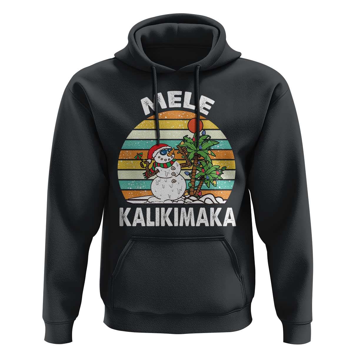 Vintage Cute Mele Kalikimaka Christmas Hoodie Funny Snowman Palm Tree Beach Tropical Xmas Gift Family Holiday