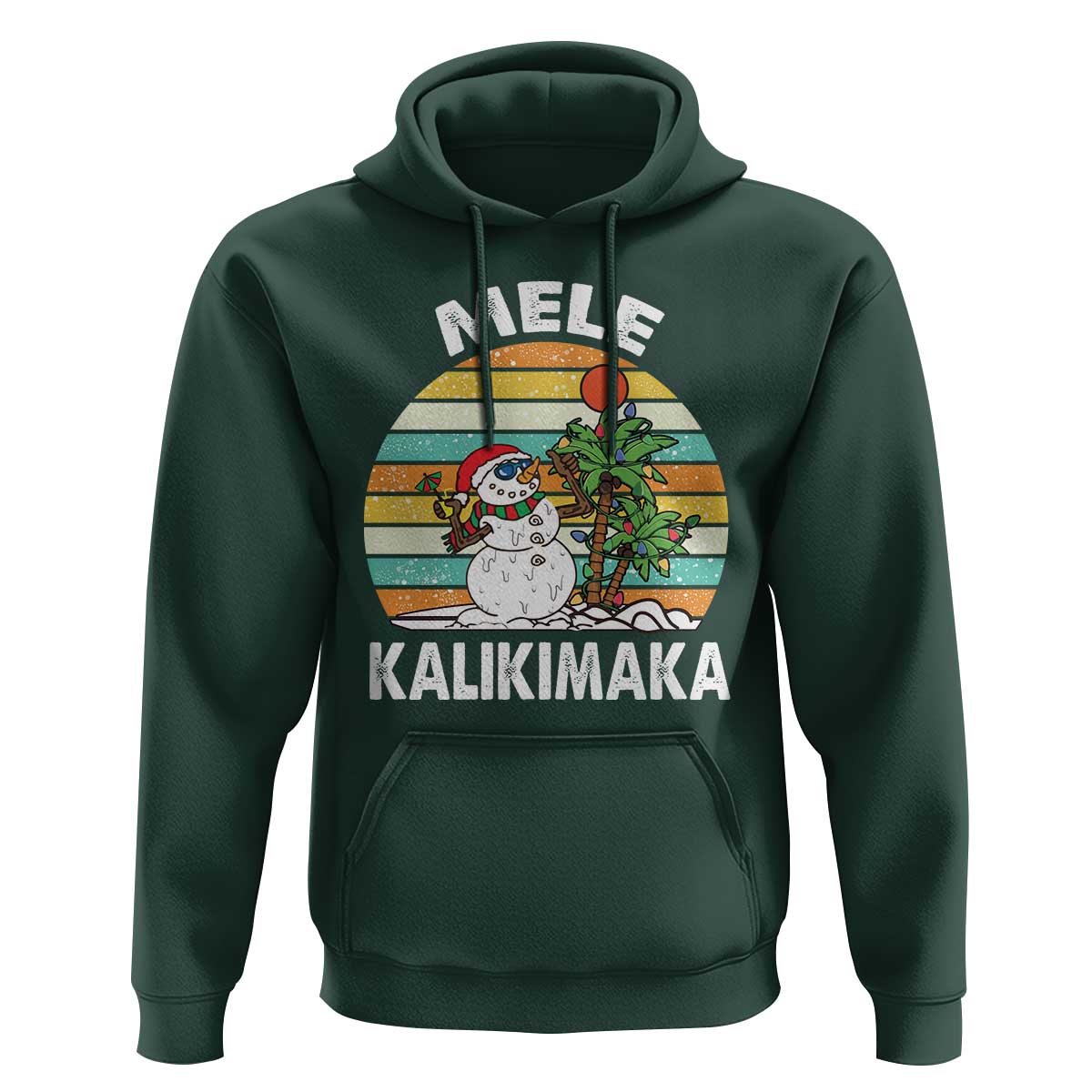 Vintage Cute Mele Kalikimaka Christmas Hoodie Funny Snowman Palm Tree Beach Tropical Xmas Gift Family Holiday