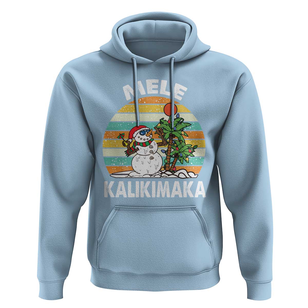 Vintage Cute Mele Kalikimaka Christmas Hoodie Funny Snowman Palm Tree Beach Tropical Xmas Gift Family Holiday