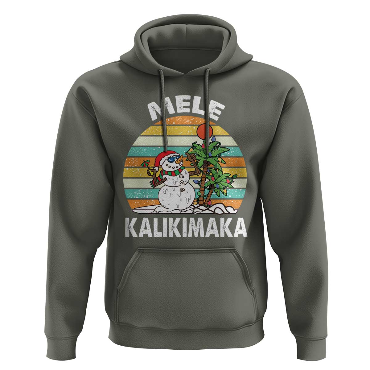Vintage Cute Mele Kalikimaka Christmas Hoodie Funny Snowman Palm Tree Beach Tropical Xmas Gift Family Holiday