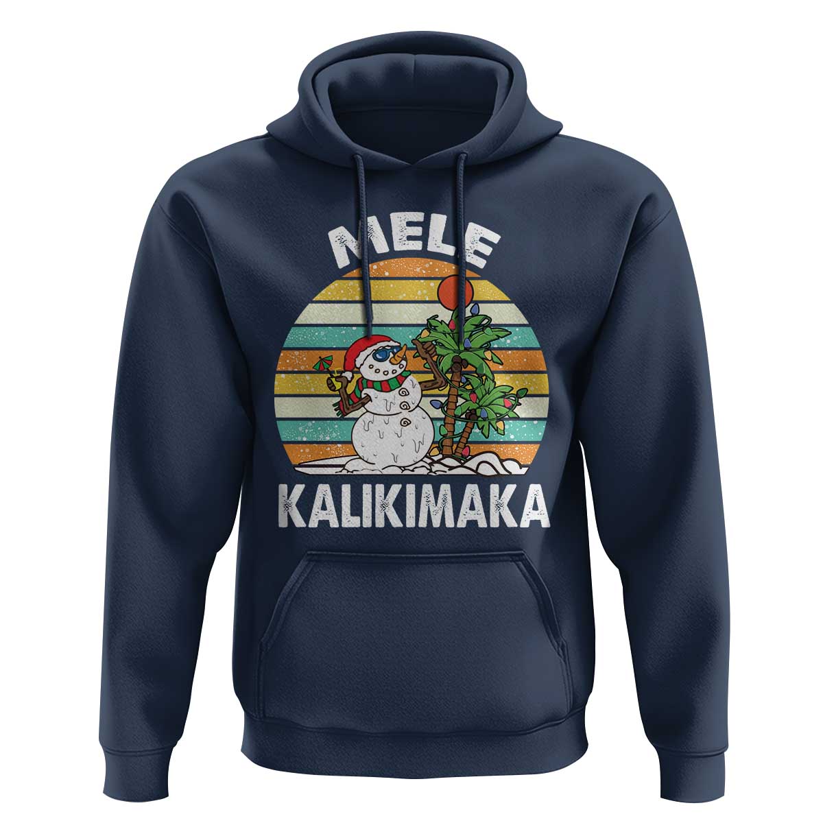 Vintage Cute Mele Kalikimaka Christmas Hoodie Funny Snowman Palm Tree Beach Tropical Xmas Gift Family Holiday