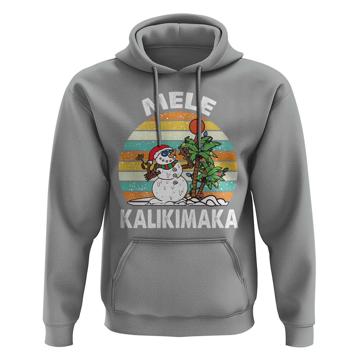 Vintage Cute Mele Kalikimaka Christmas Hoodie Funny Snowman Palm Tree Beach Tropical Xmas Gift Family Holiday