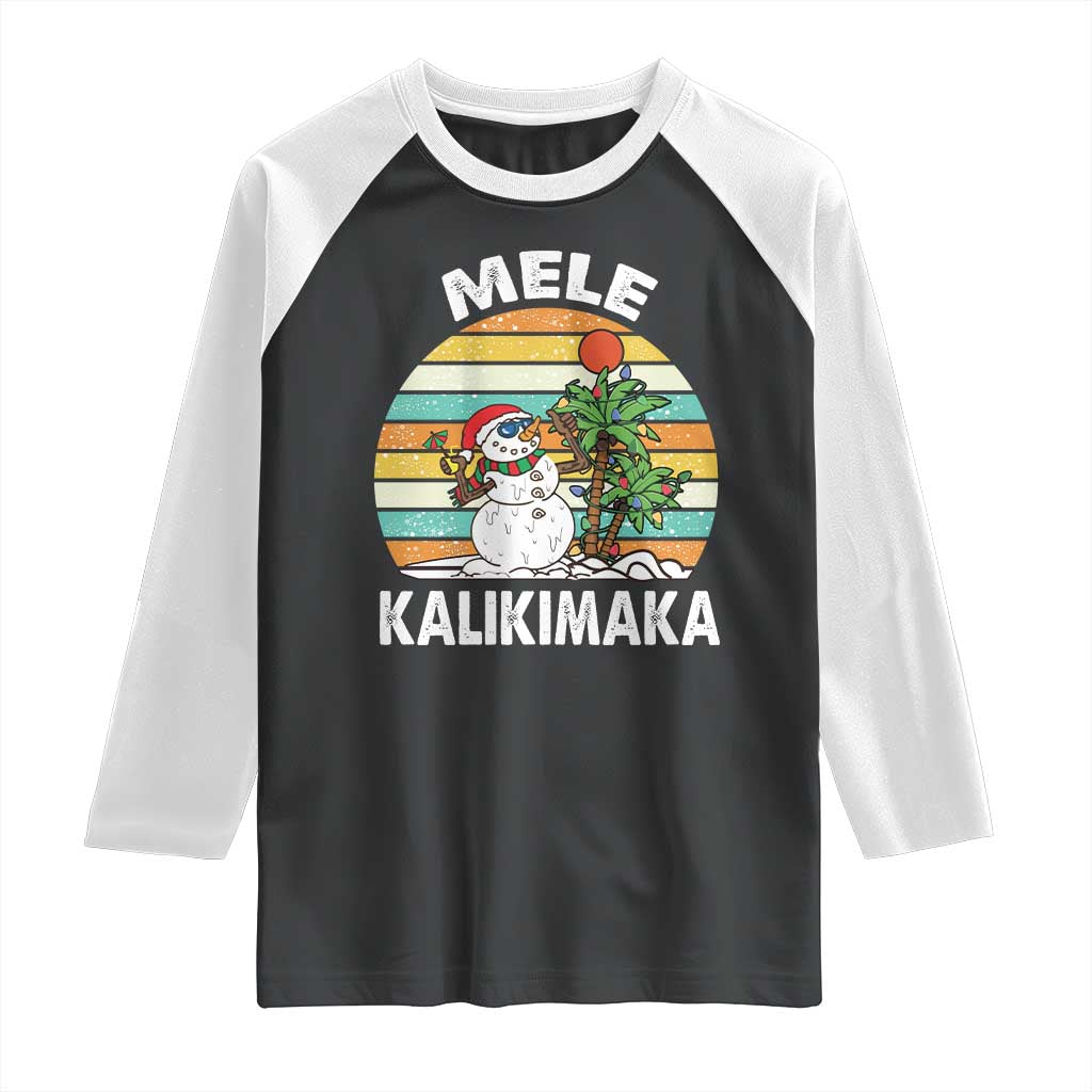 Vintage Cute Mele Kalikimaka Christmas Raglan Shirt Funny Snowman Palm Tree Beach Tropical Xmas