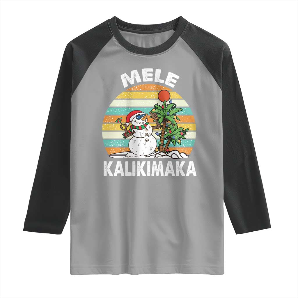 Vintage Cute Mele Kalikimaka Christmas Raglan Shirt Funny Snowman Palm Tree Beach Tropical Xmas