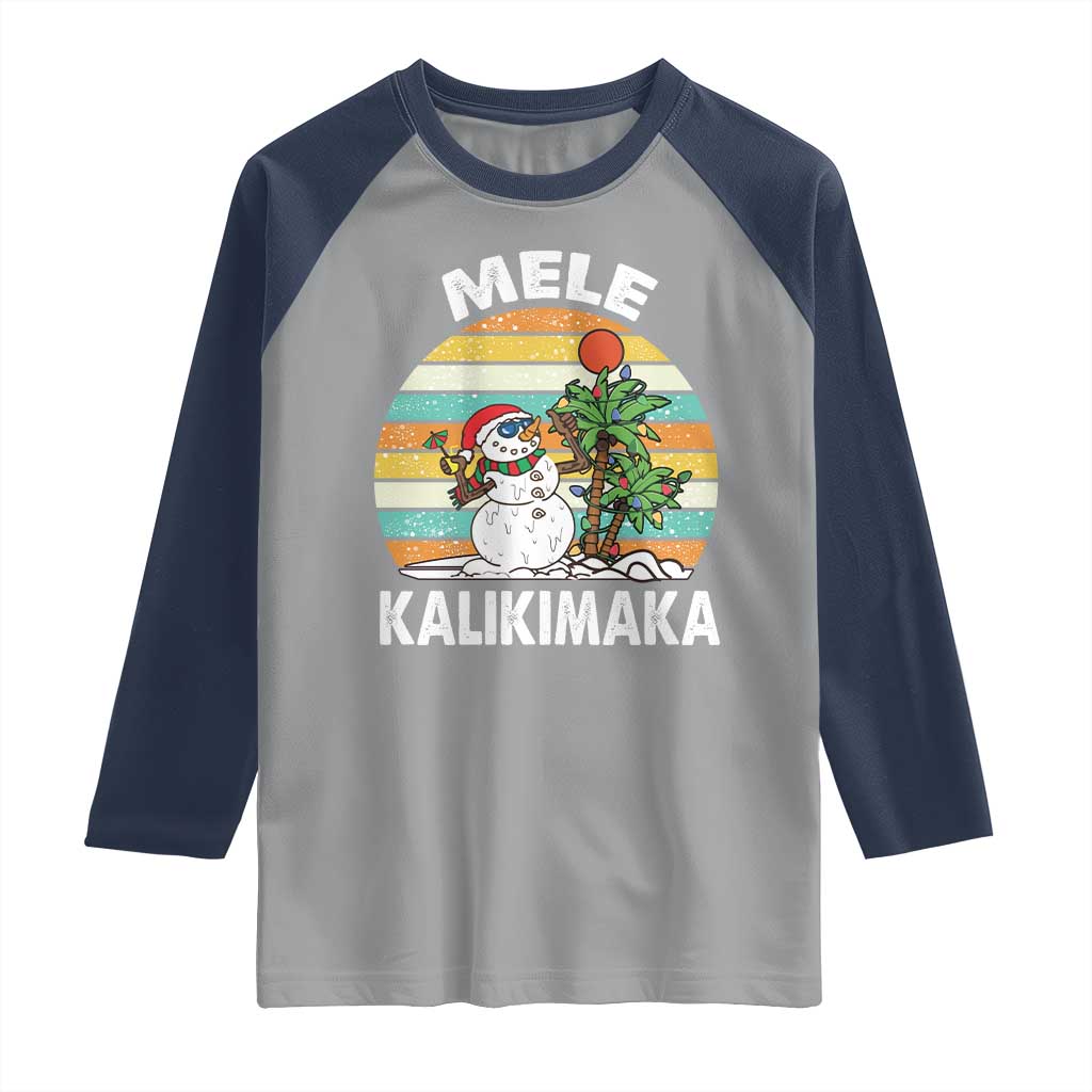 Vintage Cute Mele Kalikimaka Christmas Raglan Shirt Funny Snowman Palm Tree Beach Tropical Xmas
