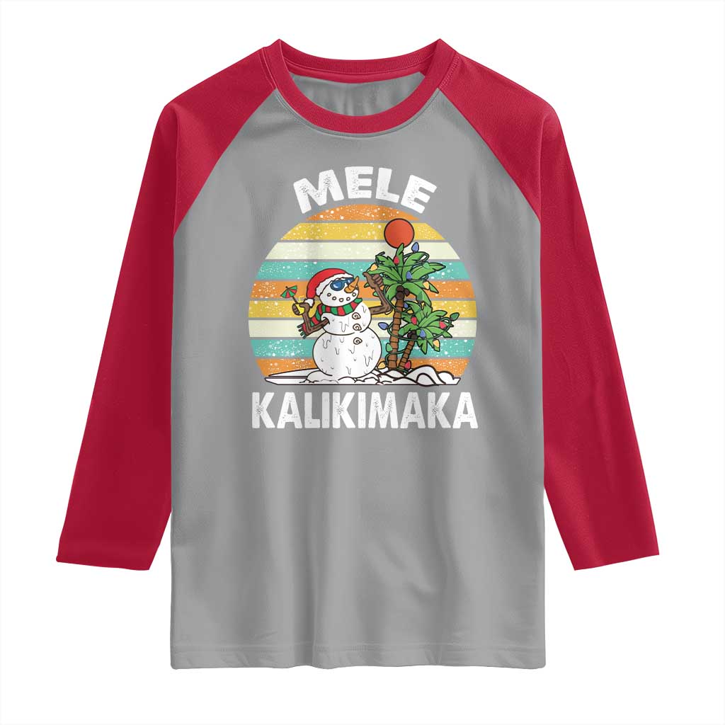 Vintage Cute Mele Kalikimaka Christmas Raglan Shirt Funny Snowman Palm Tree Beach Tropical Xmas