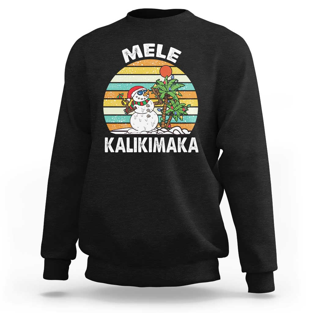 Vintage Cute Mele Kalikimaka Christmas Sweatshirt Funny Snowman Palm Tree Beach Tropical Xmas Gift Family Holiday - Wonder Print Shop
