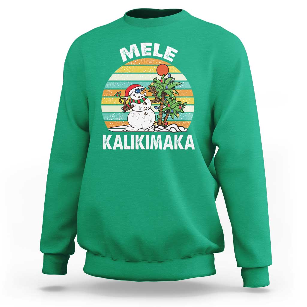 Vintage Cute Mele Kalikimaka Christmas Sweatshirt Funny Snowman Palm Tree Beach Tropical Xmas Gift Family Holiday - Wonder Print Shop