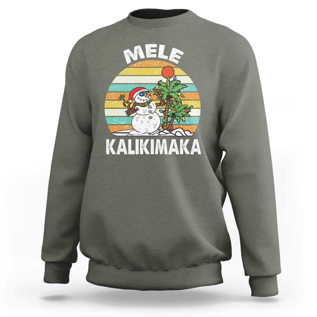 Vintage Cute Mele Kalikimaka Christmas Sweatshirt Funny Snowman Palm Tree Beach Tropical Xmas Gift Family Holiday - Wonder Print Shop