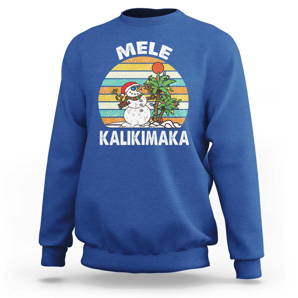 Vintage Cute Mele Kalikimaka Christmas Sweatshirt Funny Snowman Palm Tree Beach Tropical Xmas Gift Family Holiday - Wonder Print Shop