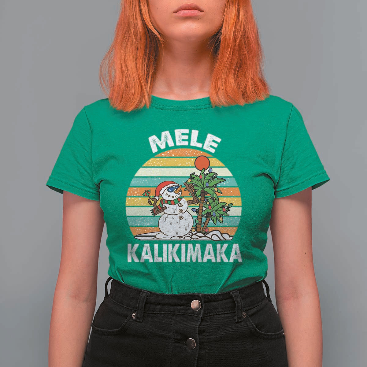 Vintage Cute Mele Kalikimaka Christmas T Shirt For Women Funny Snowman Palm Tree Beach Tropical Xmas Gift Family Holiday - Wonder Print Shop