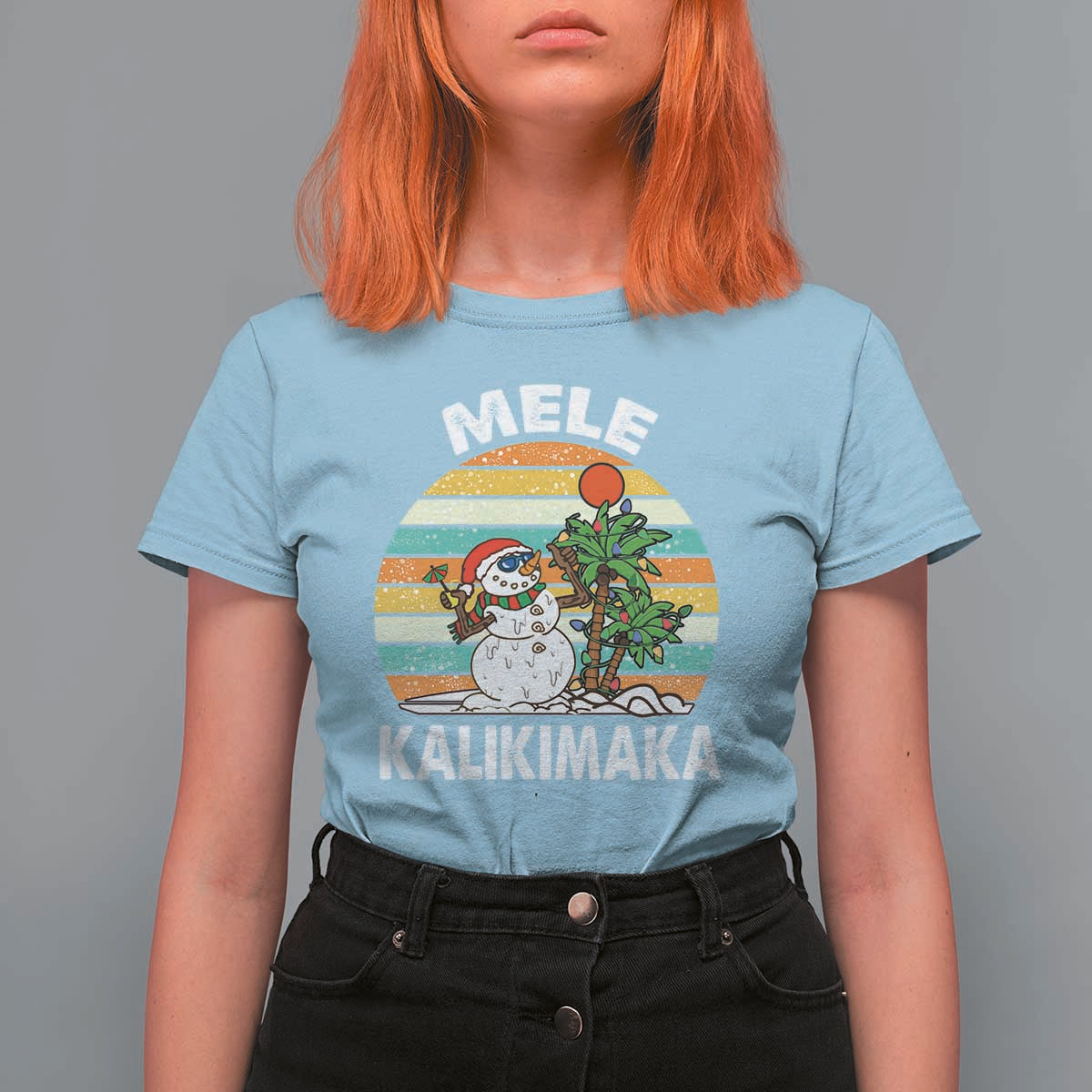 Vintage Cute Mele Kalikimaka Christmas T Shirt For Women Funny Snowman Palm Tree Beach Tropical Xmas Gift Family Holiday - Wonder Print Shop