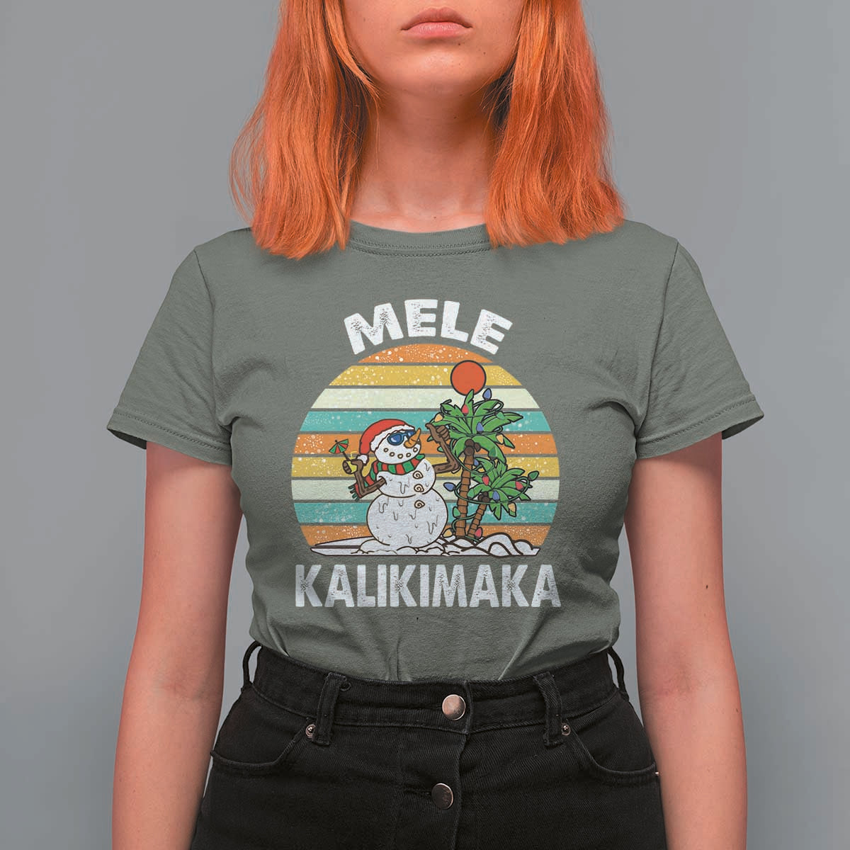 Vintage Cute Mele Kalikimaka Christmas T Shirt For Women Funny Snowman Palm Tree Beach Tropical Xmas Gift Family Holiday - Wonder Print Shop
