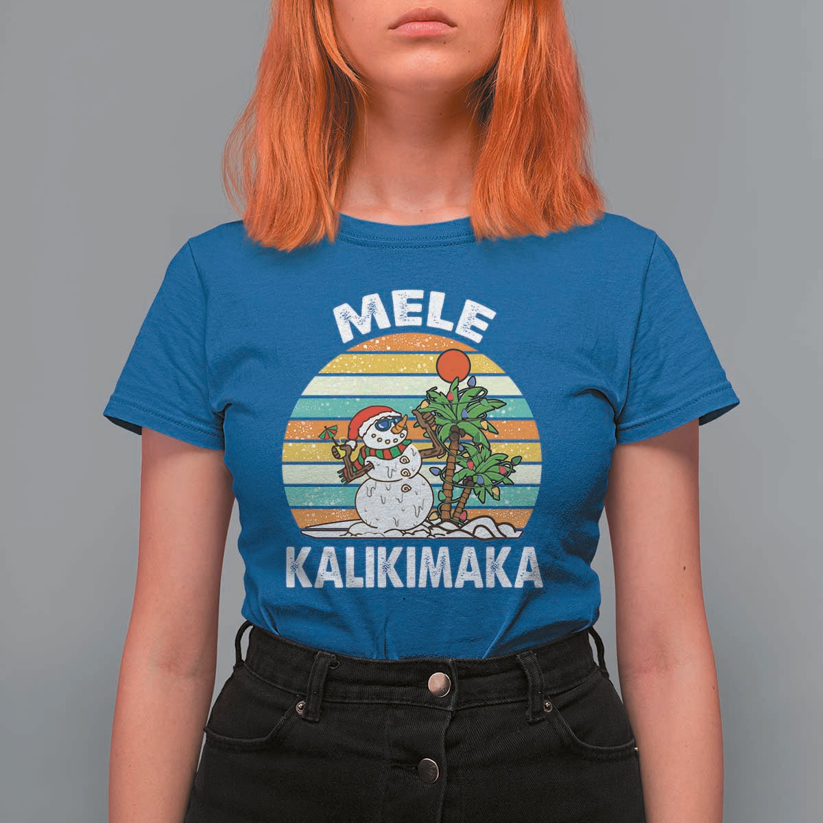 Vintage Cute Mele Kalikimaka Christmas T Shirt For Women Funny Snowman Palm Tree Beach Tropical Xmas Gift Family Holiday - Wonder Print Shop
