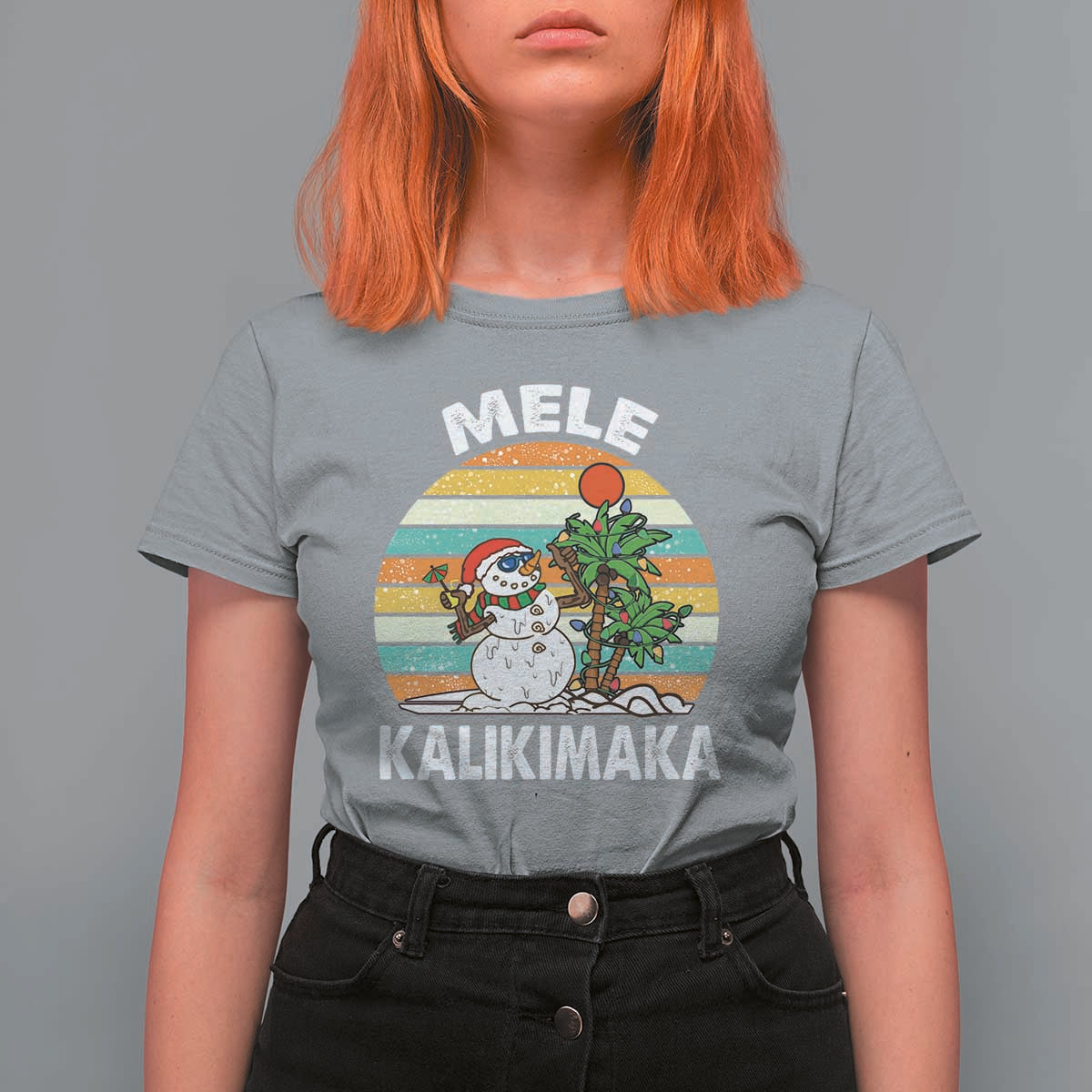 Vintage Cute Mele Kalikimaka Christmas T Shirt For Women Funny Snowman Palm Tree Beach Tropical Xmas Gift Family Holiday - Wonder Print Shop