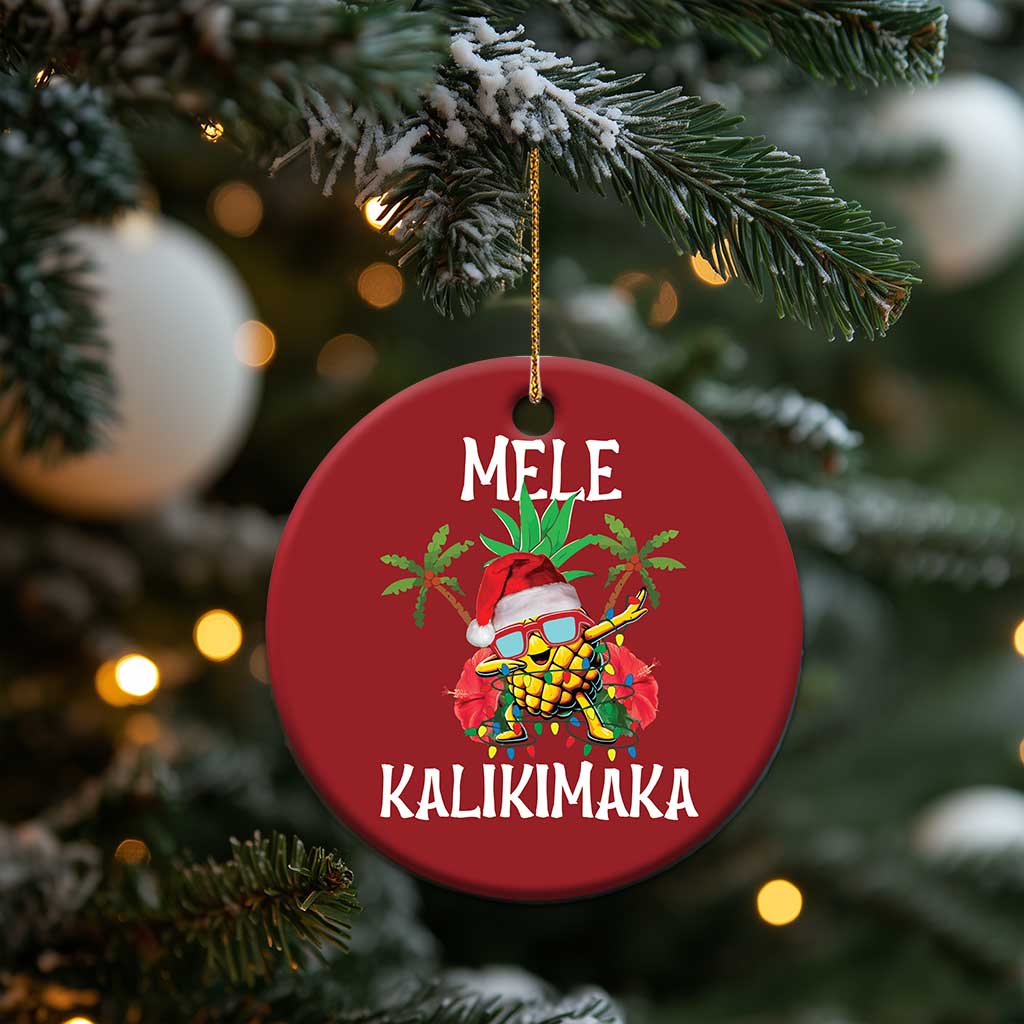 Hawaii Xmas Christmas Ornament Mele Kalikimaka Hawaiian Pineapple Xmas Lights Santa Hat - Wonder Print Shop