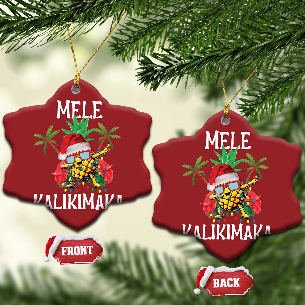 Hawaii Xmas Christmas Ornament Mele Kalikimaka Hawaiian Pineapple Xmas Lights Santa Hat - Wonder Print Shop