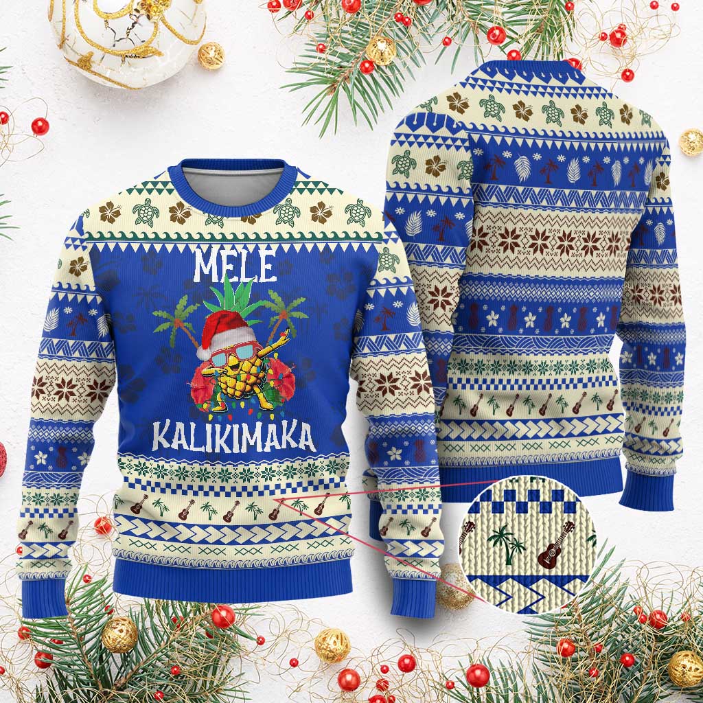 Hawaii Xmas Ugly Christmas Sweater Mele Kalikimaka Hawaiian Pineapple Xmas Lights Santa Hat - Wonder Print Shop