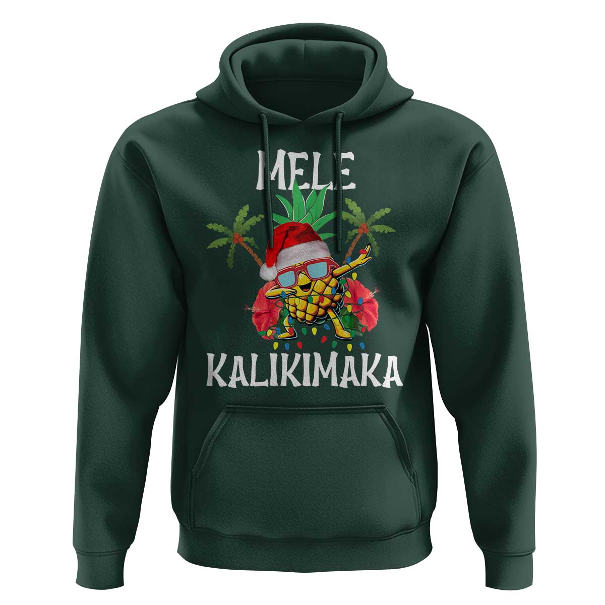 Hawaii Christmas Hoodie Mele Kalikimaka Hawaiian Pineapple Xmas Lights Santa Hat
