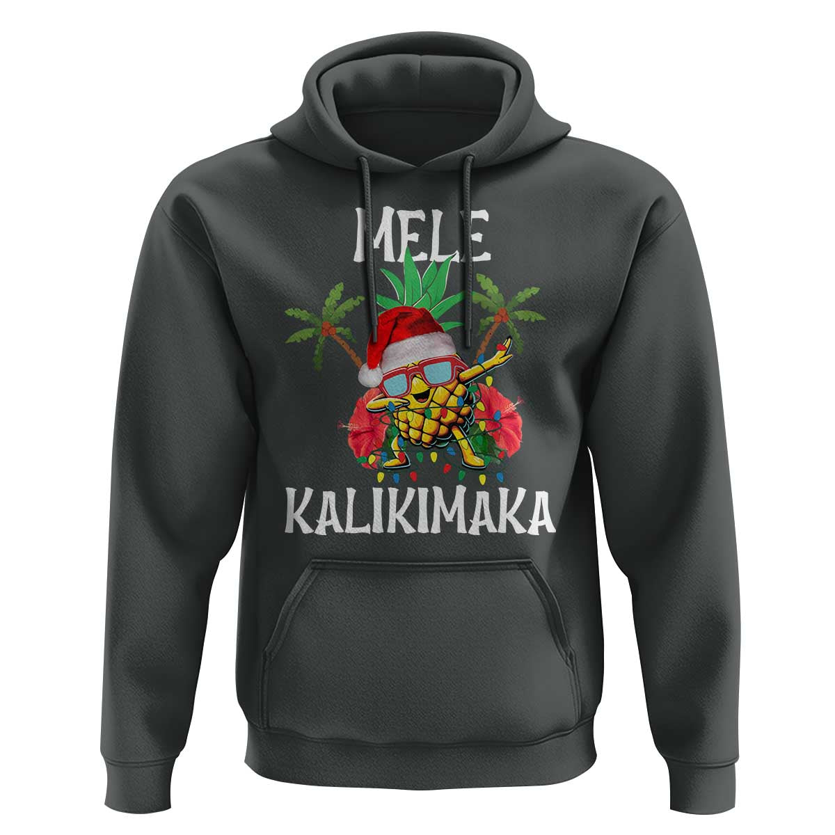 Hawaii Christmas Hoodie Mele Kalikimaka Hawaiian Pineapple Xmas Lights Santa Hat