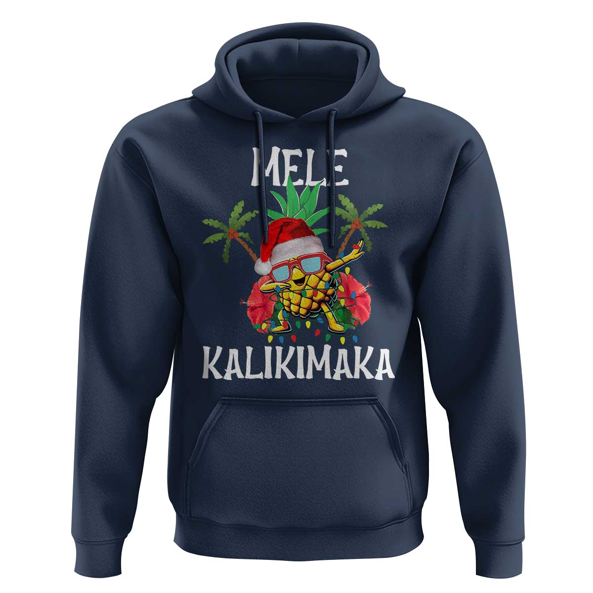 Hawaii Christmas Hoodie Mele Kalikimaka Hawaiian Pineapple Xmas Lights Santa Hat