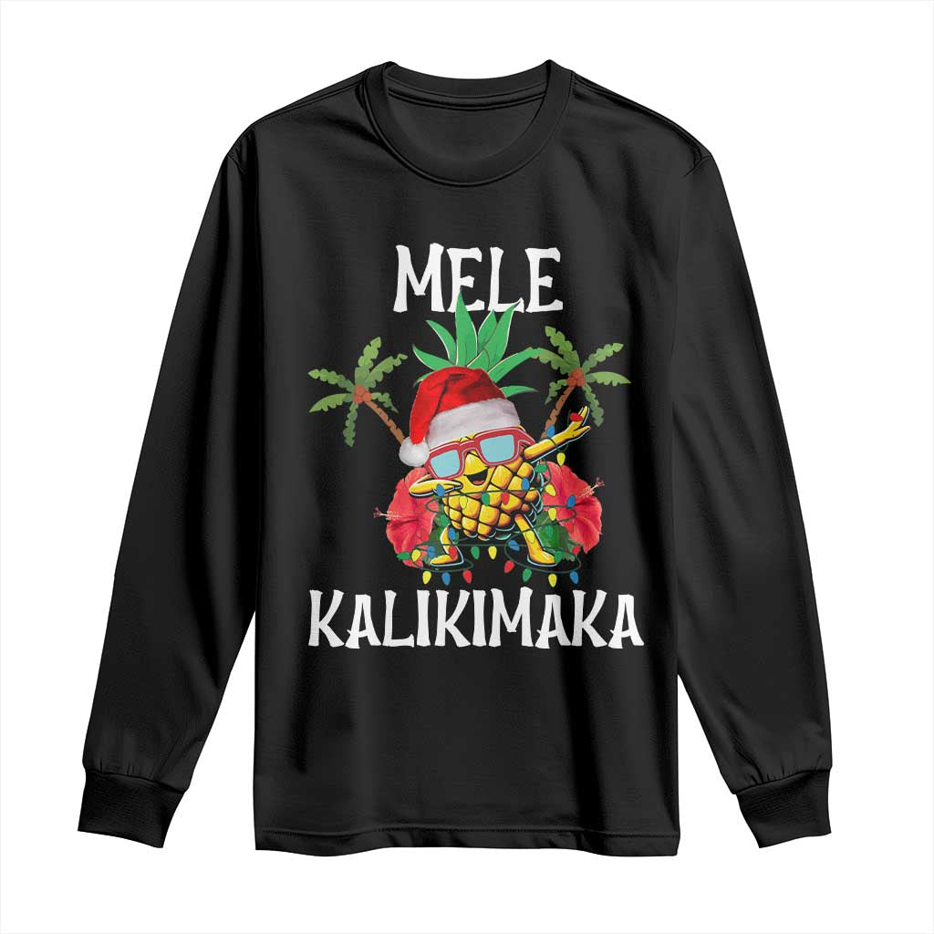 Hawaii Christmas Long Sleeve Shirt Mele Kalikimaka Hawaiian Pineapple Xmas Lights Santa Hat