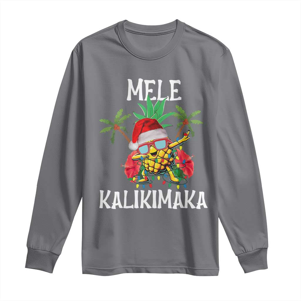 Hawaii Christmas Long Sleeve Shirt Mele Kalikimaka Hawaiian Pineapple Xmas Lights Santa Hat