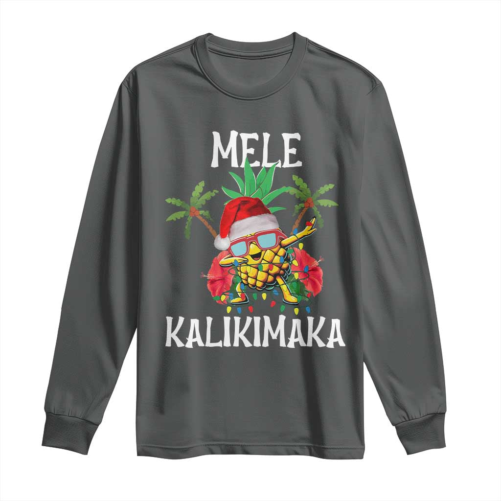 Hawaii Christmas Long Sleeve Shirt Mele Kalikimaka Hawaiian Pineapple Xmas Lights Santa Hat