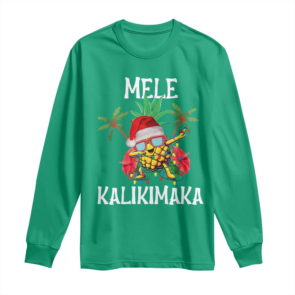 Hawaii Christmas Long Sleeve Shirt Mele Kalikimaka Hawaiian Pineapple Xmas Lights Santa Hat