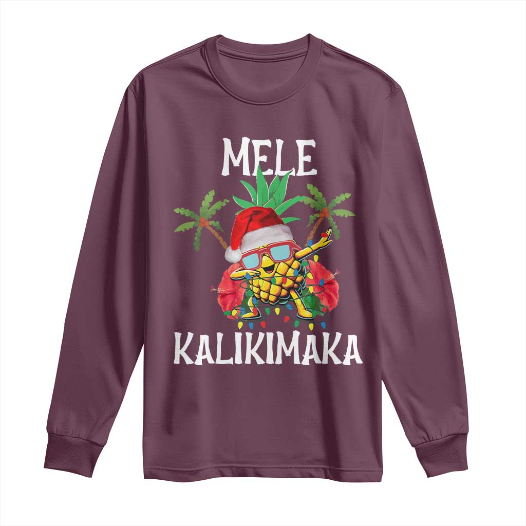 Hawaii Christmas Long Sleeve Shirt Mele Kalikimaka Hawaiian Pineapple Xmas Lights Santa Hat