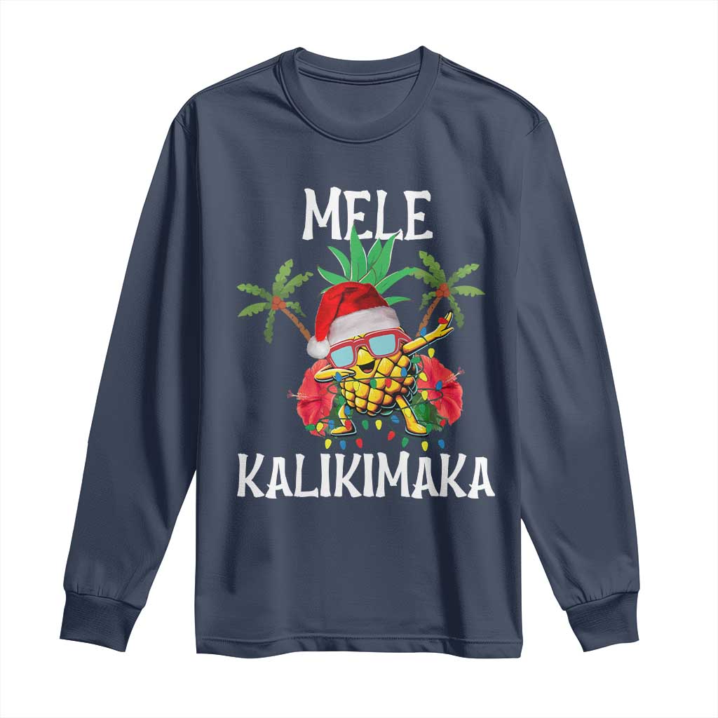 Hawaii Christmas Long Sleeve Shirt Mele Kalikimaka Hawaiian Pineapple Xmas Lights Santa Hat
