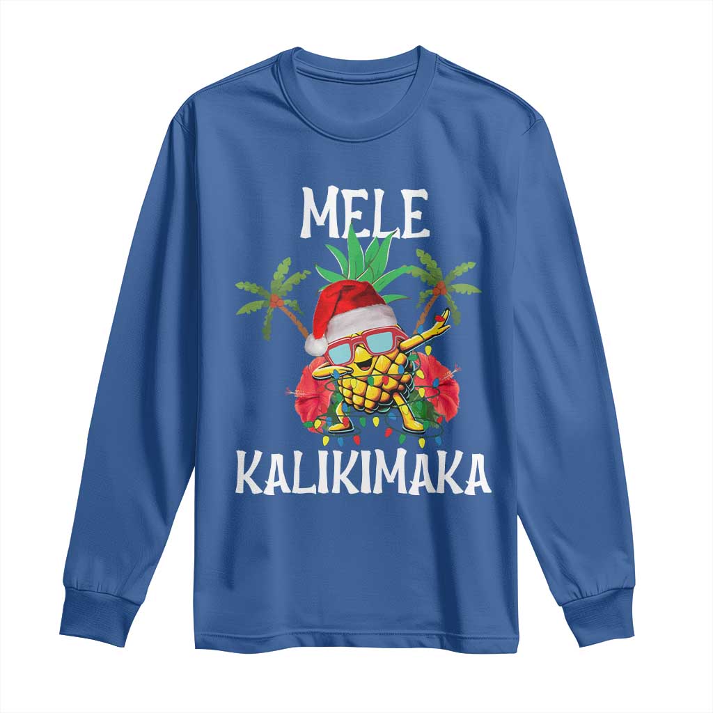 Hawaii Christmas Long Sleeve Shirt Mele Kalikimaka Hawaiian Pineapple Xmas Lights Santa Hat