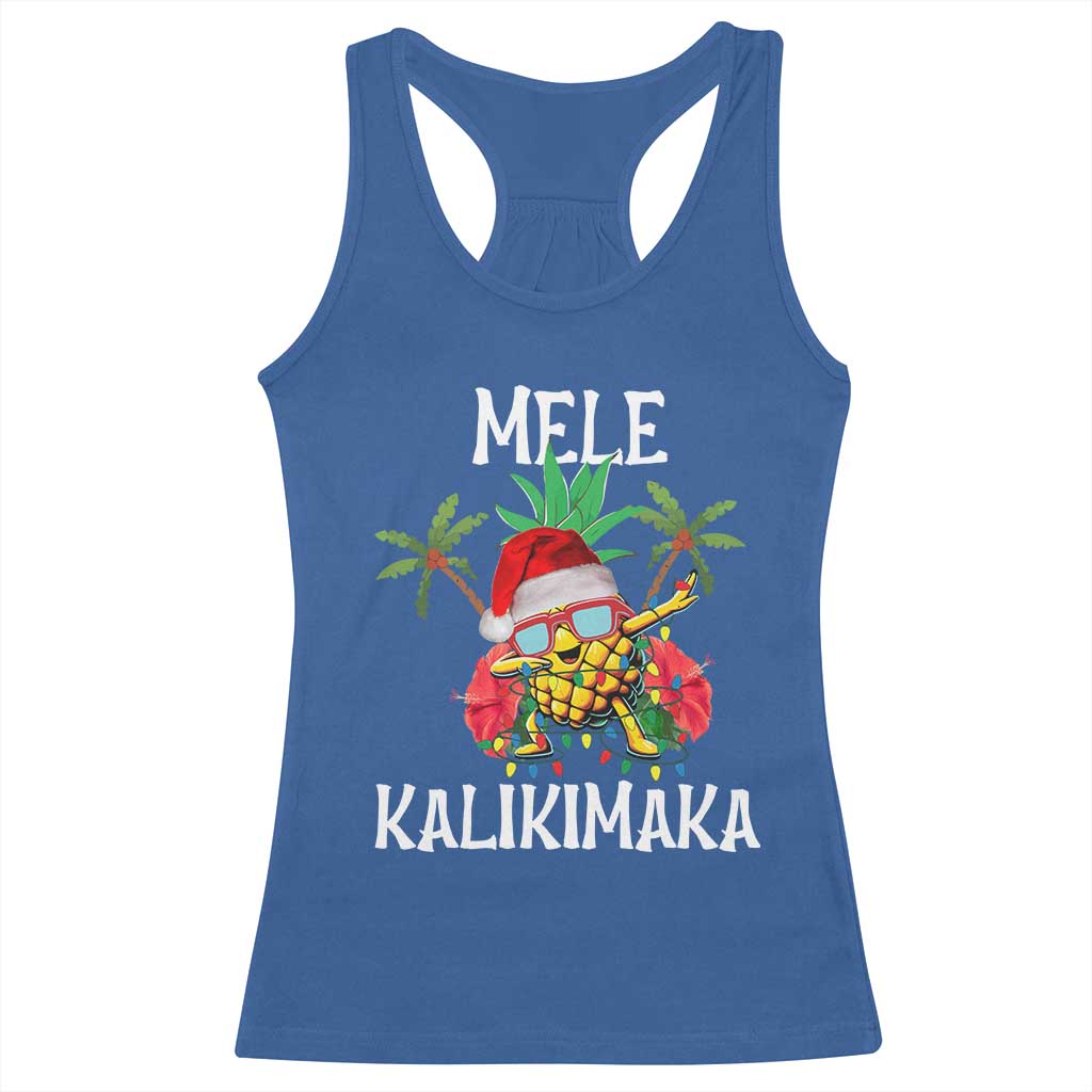 Hawaii Christmas Racerback Tank Top Mele Kalikimaka Hawaiian Pineapple Xmas Lights Santa Hat