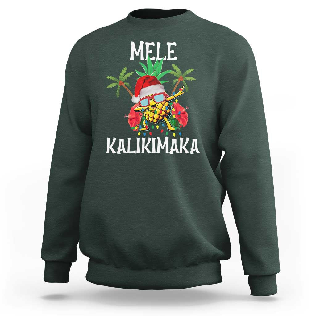 Hawaii Christmas Sweatshirt Mele Kalikimaka Hawaiian Pineapple Xmas Lights Santa Hat - Wonder Print Shop